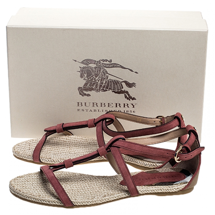 Pre Owned Burberry Suede Westerdale T Strap Espadrille Flat Sandals Size 38