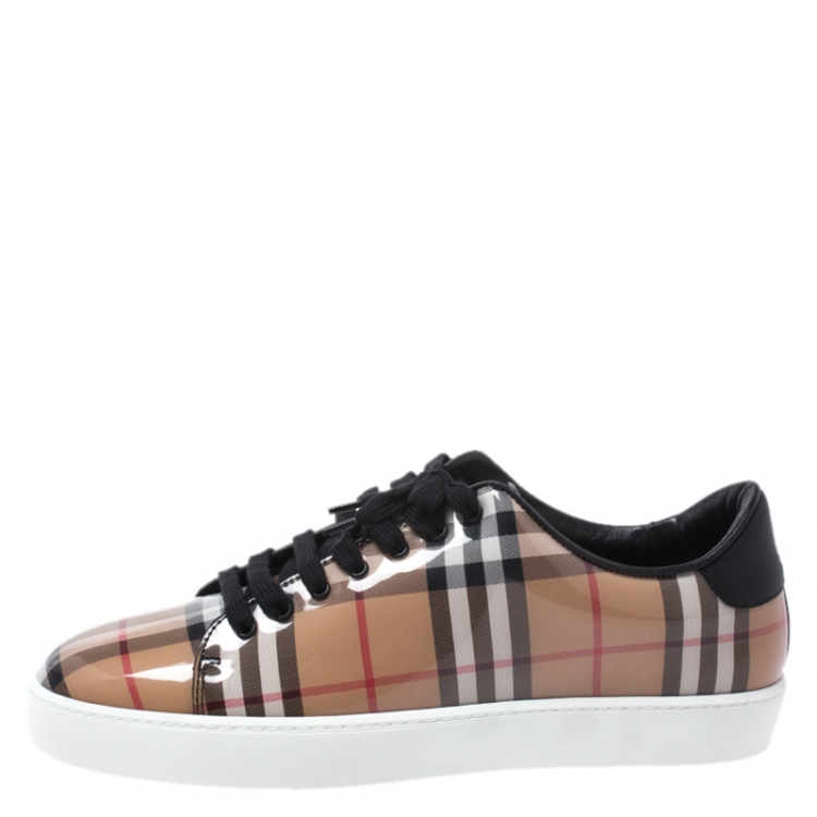 Pre Owned Burberry Beige Nova Check PVC And Leather Trim Westford Low Top Sneakers Size 41