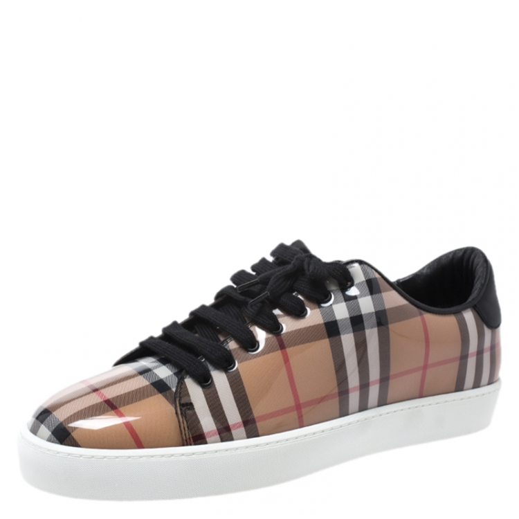 Pre Owned Burberry Beige Nova Check PVC And Leather Trim Westford Low Top Sneakers Size 41