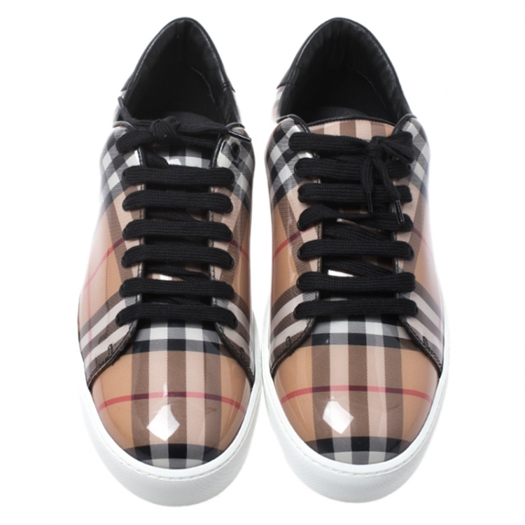Pre Owned Burberry Beige Nova Check PVC And Leather Trim Westford Low Top Sneakers Size 41