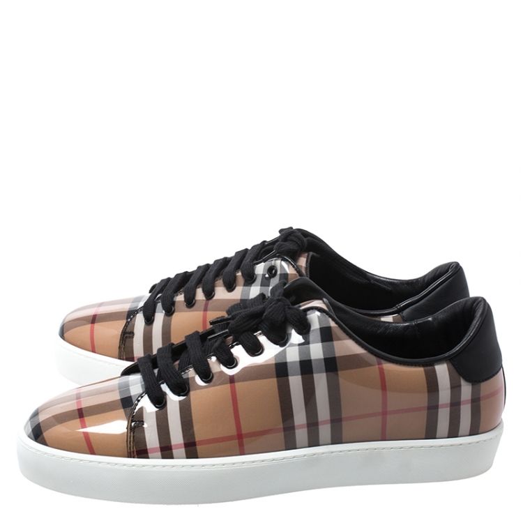 Pre Owned Burberry Beige Nova Check PVC And Leather Trim Westford Low Top Sneakers Size 41