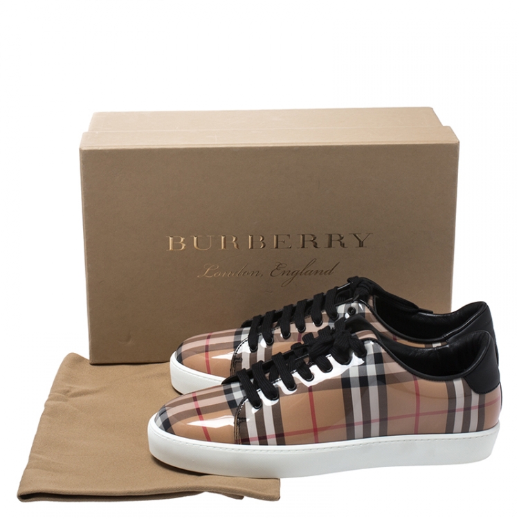 Pre Owned Burberry Beige Nova Check PVC And Leather Trim Westford Low Top Sneakers Size 41