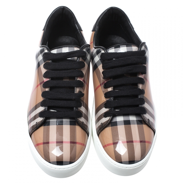 Pre Owned Burberry Nova Check PVC And Leather Westford Vin Sneakers Size 36