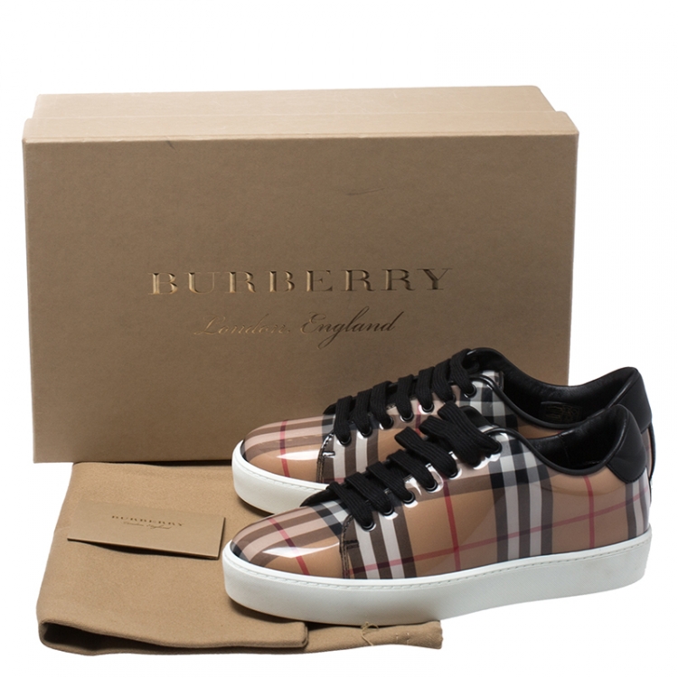 Pre Owned Burberry Nova Check PVC And Leather Westford Vin Sneakers Size 36