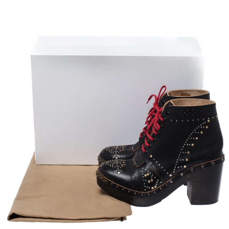 Pre Owned Burberry Black Studded Leather Antrim Block Heel Clog Ankle Boots Size 40