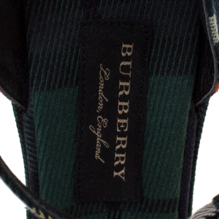 Pre Owned Burberry Green Novacheck Fabric Runway Hans T Strap Sandals Size 37.5