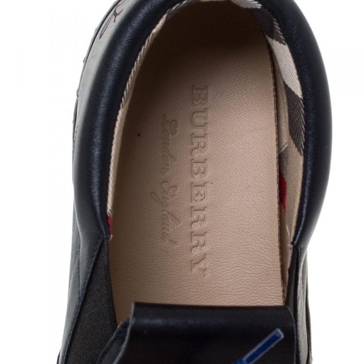 Pre Owned Burberry Navy Blue Leather Kiltie Fringe Slip On Sneakers Size  39.5
