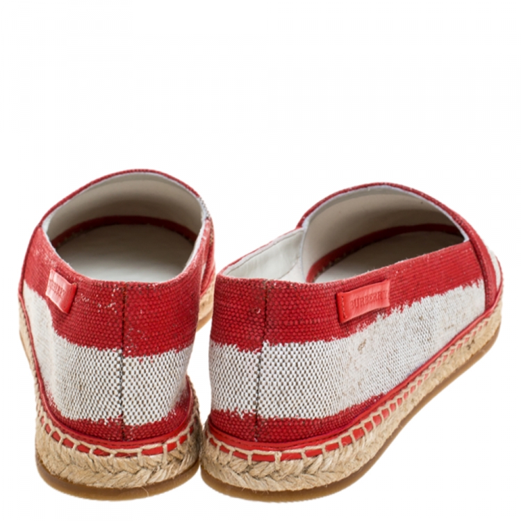 Pre Owned Burberry Red/Beige Canvas Resort Capsule Hodgeson Espadrille Flats Size 38.5