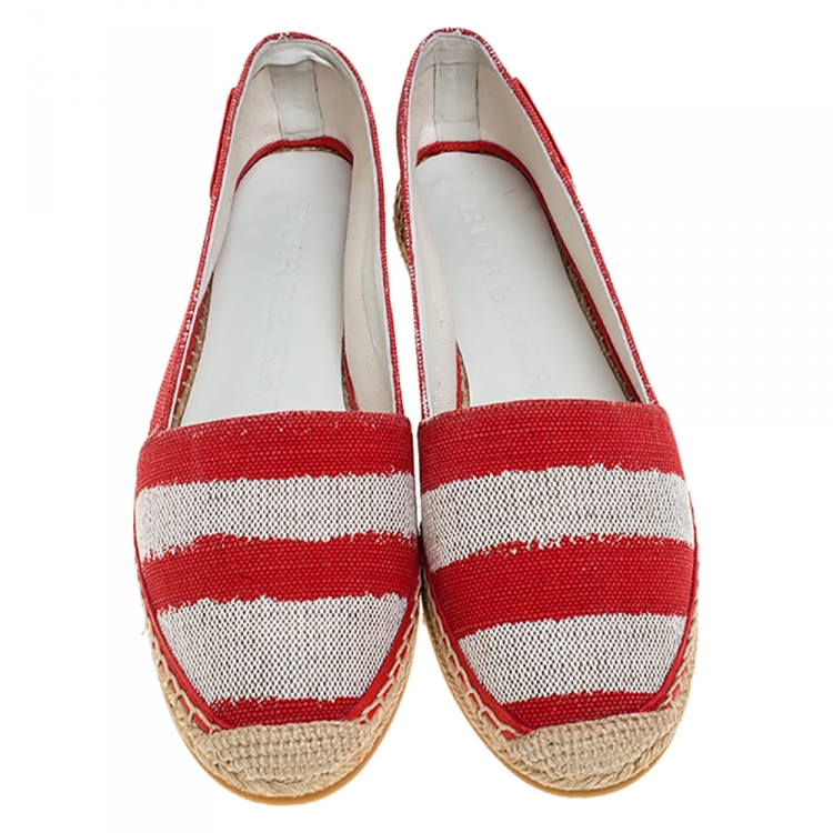Pre Owned Burberry Red/Beige Canvas Resort Capsule Hodgeson Espadrille Flats Size 38.5