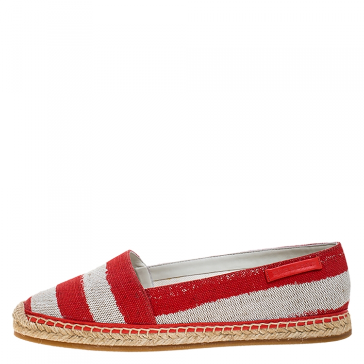 Pre Owned Burberry Red/Beige Canvas Resort Capsule Hodgeson Espadrille Flats Size 38.5