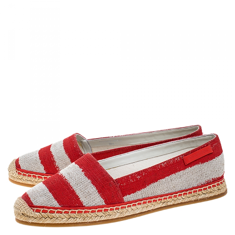 Pre Owned Burberry Red/Beige Canvas Resort Capsule Hodgeson Espadrille Flats Size 38.5
