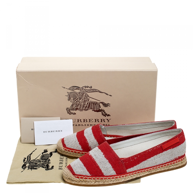 Pre Owned Burberry Red/Beige Canvas Resort Capsule Hodgeson Espadrille Flats Size 38.5
