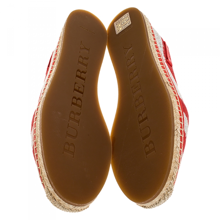 Pre Owned Burberry Red/Beige Canvas Resort Capsule Hodgeson Espadrille Flats Size 38.5