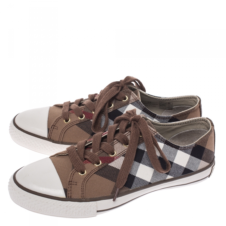 مملوكة مسبقًا Burberry Multicolor Check Canvas And Rubber Cap Toe Sneakers Size 39