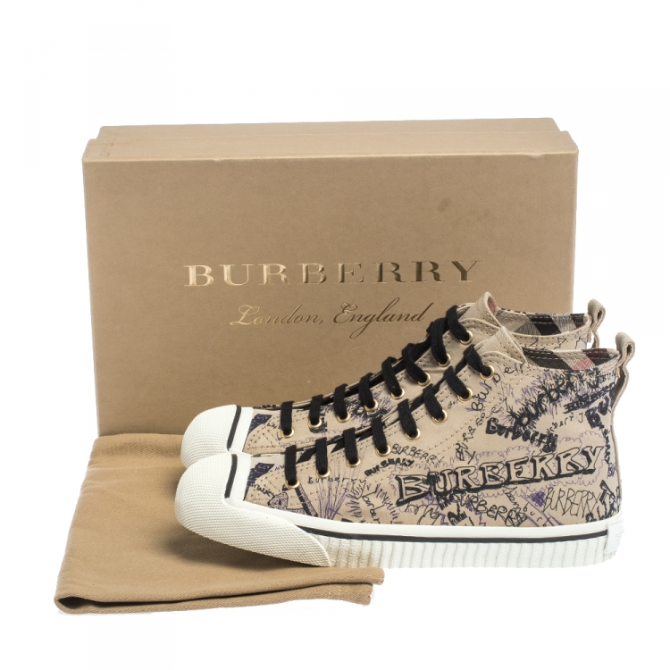 Pre Owned Burberry Beige Canvas Kingly Print High Top Sneakers Size 39
