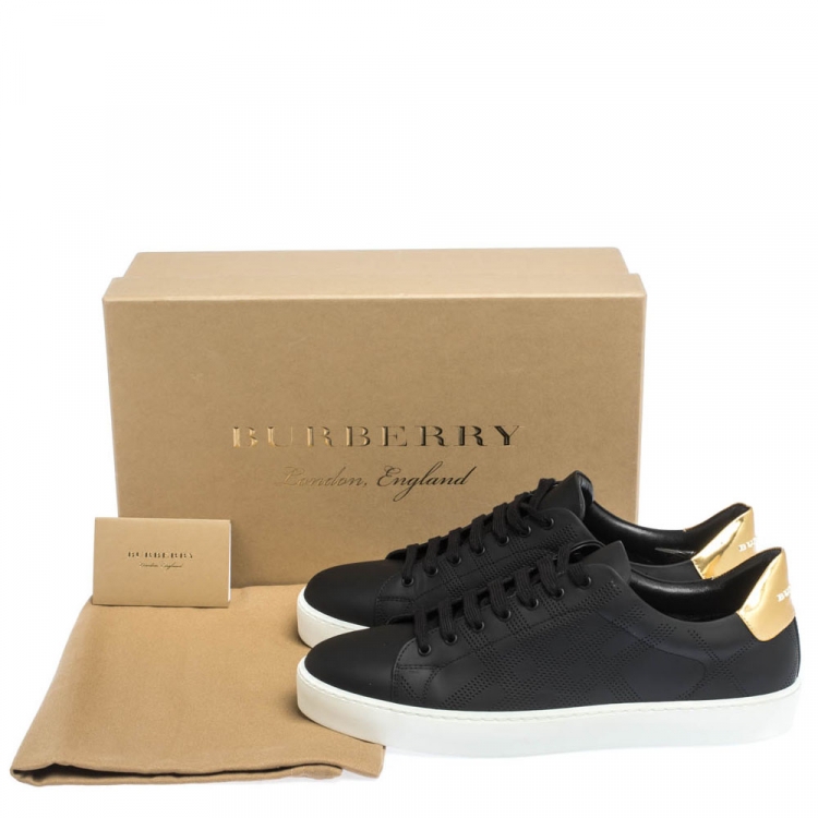 Pre Owned Burberry Black Perforated Check Leather Westford Low Top Sneakers Size 42