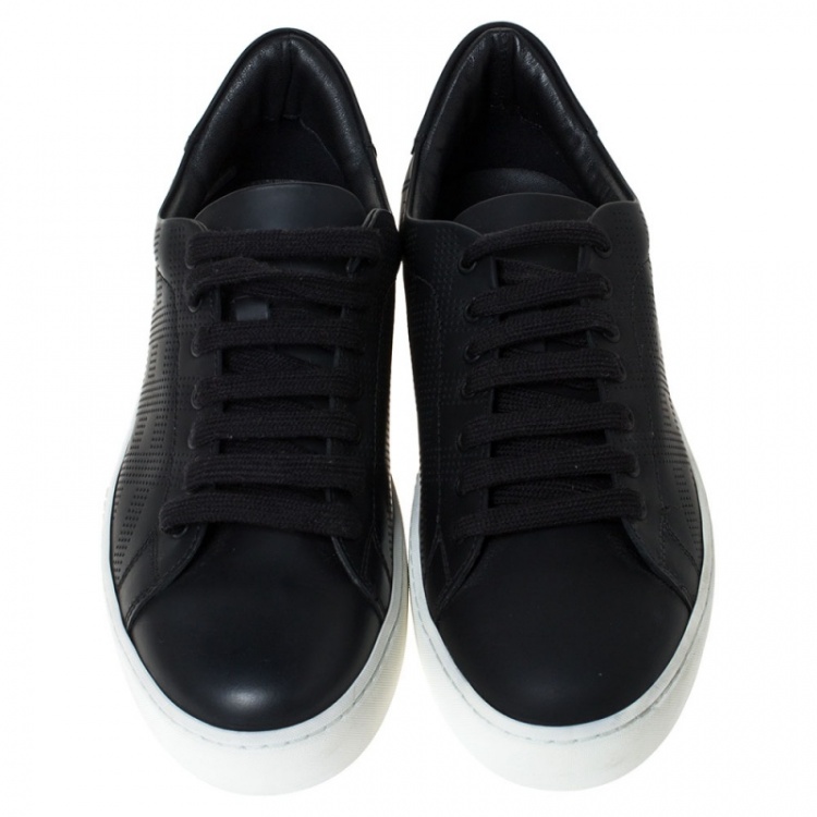 مملوكة مسبقًا Burberry Black Perforated Check Leather Westford Low Top Sneakers Size 36