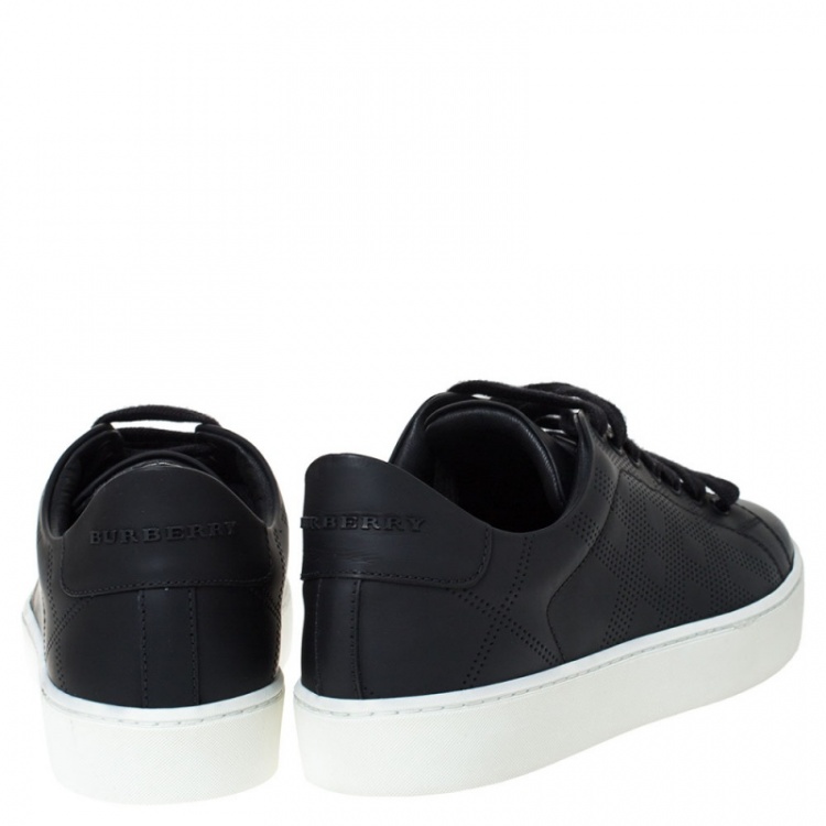 مملوكة مسبقًا Burberry Black Perforated Check Leather Westford Low Top Sneakers Size 36
