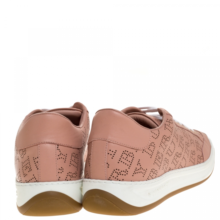Pre Owned Burberry Pink Perforated Leather Timsbury Low Top Sneakers Size 39.5