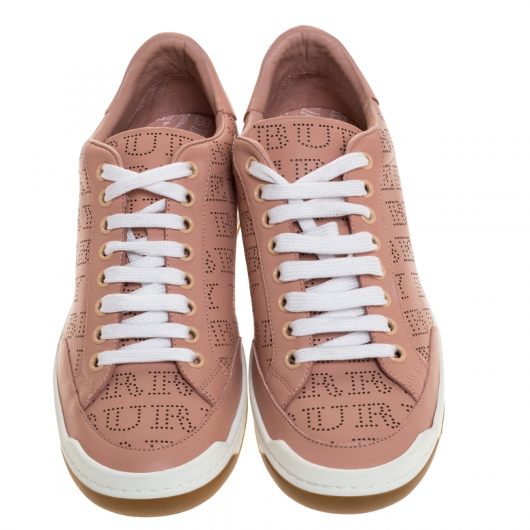 Pre Owned Burberry Pink Perforated Leather Timsbury Low Top Sneakers Size 39.5