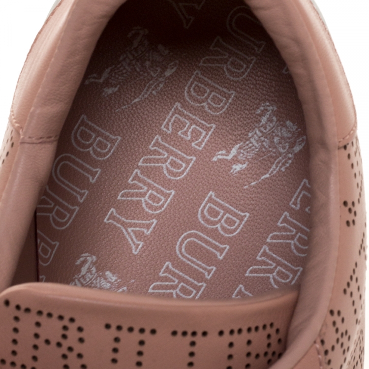 Pre Owned Burberry Pink Perforated Leather Timsbury Low Top Sneakers Size 39.5