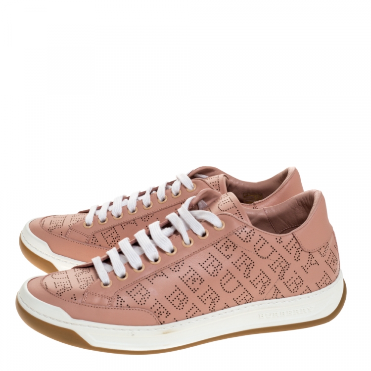 Pre Owned Burberry Pink Perforated Leather Timsbury Low Top Sneakers Size 39.5