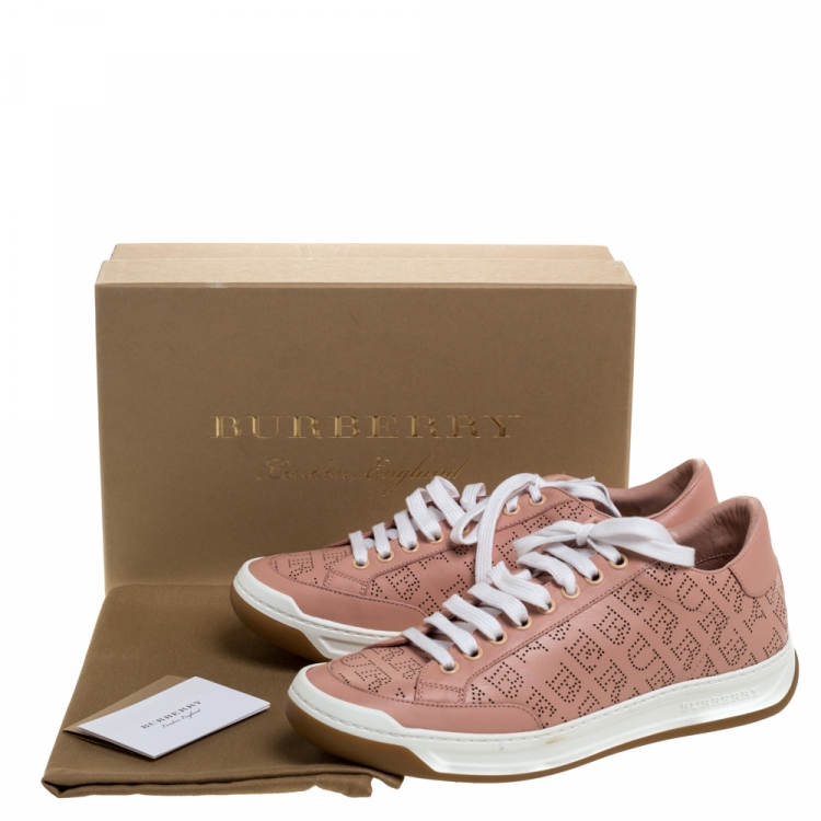 Pre Owned Burberry Pink Perforated Leather Timsbury Low Top Sneakers Size 39.5