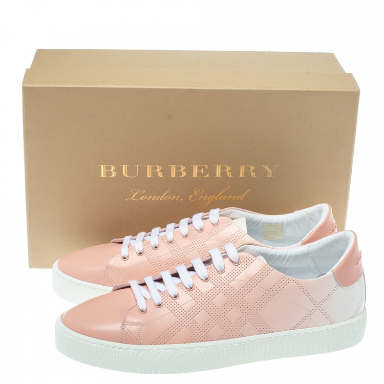 Pre Owned Burberry Pink Perforated Leather Westford Low Top Sneakers Size 42