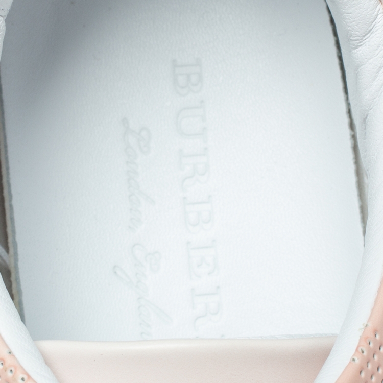 Pre Owned Burberry Pink Perforated Leather Westford Low Top Sneakers Size 42
