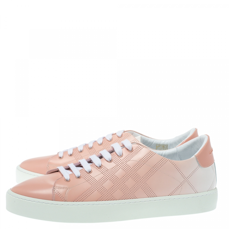 Pre Owned Burberry Pink Perforated Leather Westford Low Top Sneakers Size 42