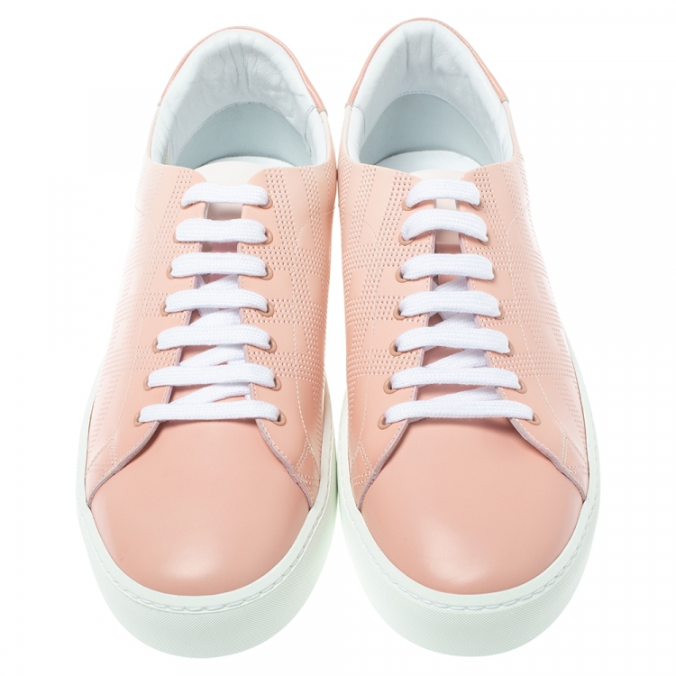 Pre Owned Burberry Pink Perforated Leather Westford Low Top Sneakers Size 42