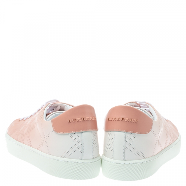 Pre Owned Burberry Pink Perforated Leather Westford Low Top Sneakers Size 42