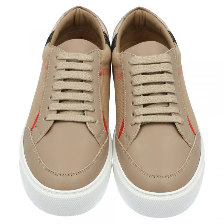 Pre Owned Burberry Brown House Check Canvas Low-Top Sneakers Size EU 37