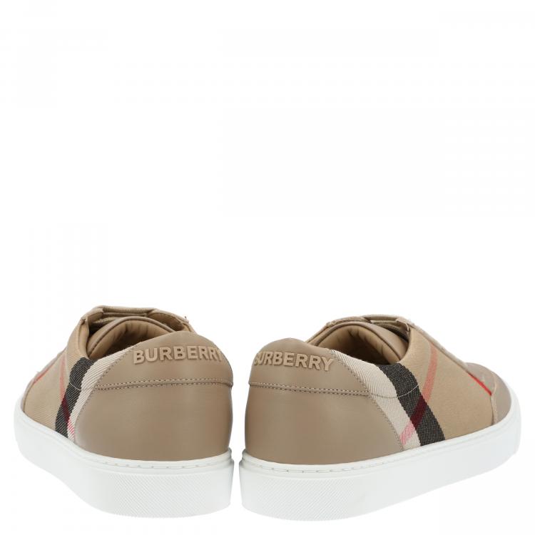 Pre Owned Burberry Brown House Check Canvas Low-Top Sneakers Size EU 37