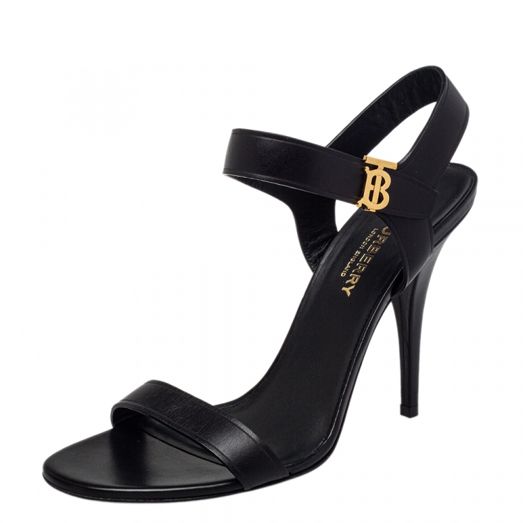Pre Owned Burberry Black Leather Ankle Strap Sandals Size 38