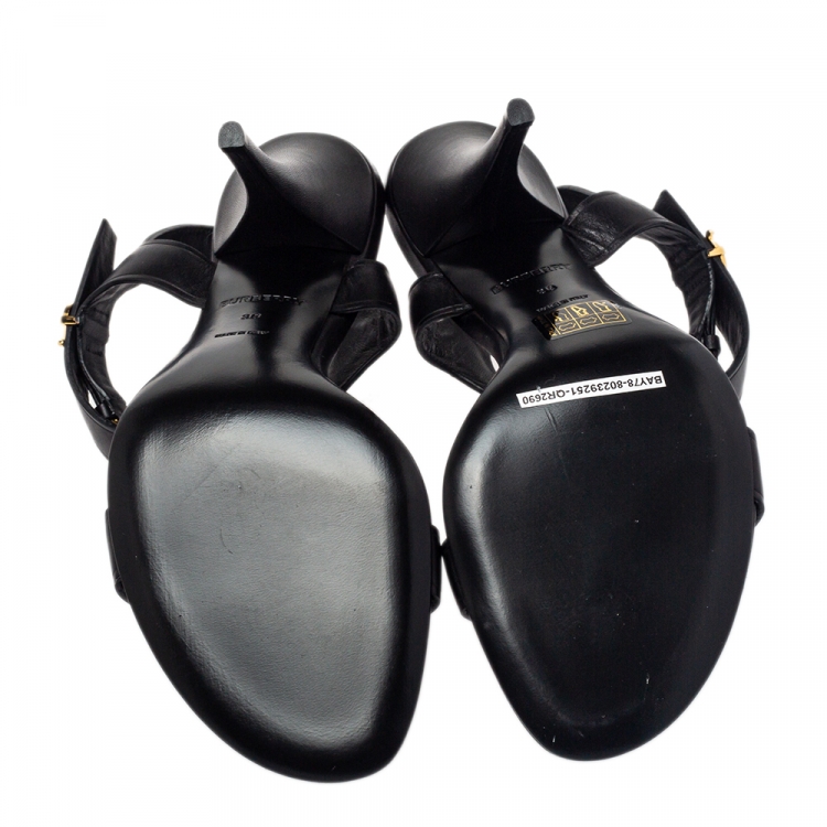 Pre Owned Burberry Black Leather Ankle Strap Sandals Size 38