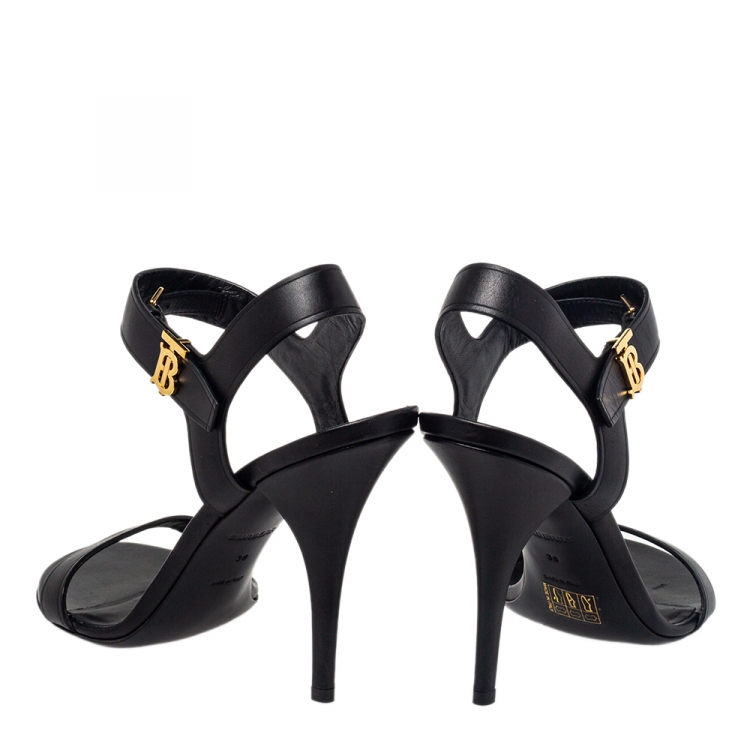 Pre Owned Burberry Black Leather Ankle Strap Sandals Size 38