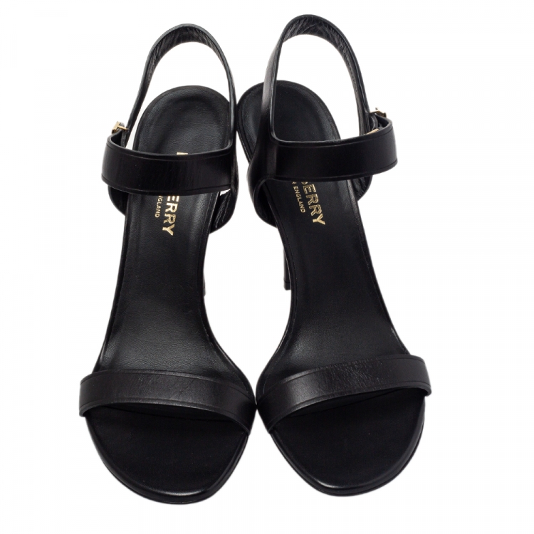 Pre Owned Burberry Black Leather Ankle Strap Sandals Size 38