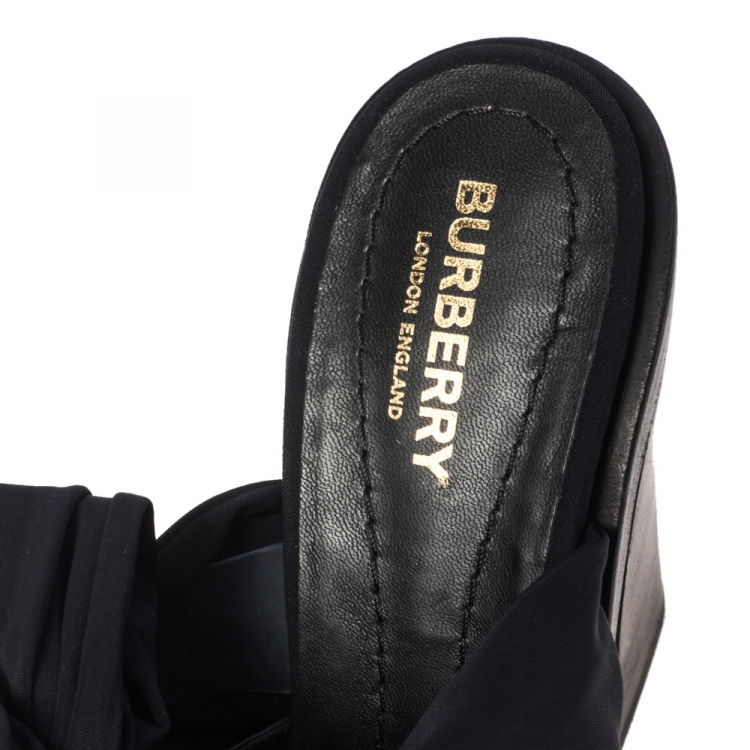 Pre Owned Burberry Black Fabric and Leather Tillington Mules Size 38