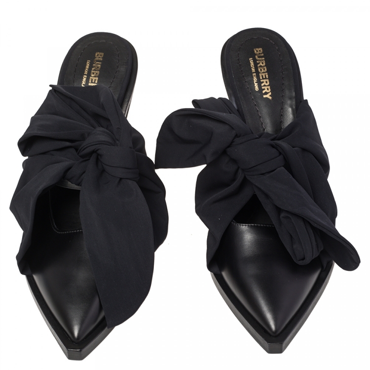 Pre Owned Burberry Black Fabric and Leather Tillington Mules Size 38