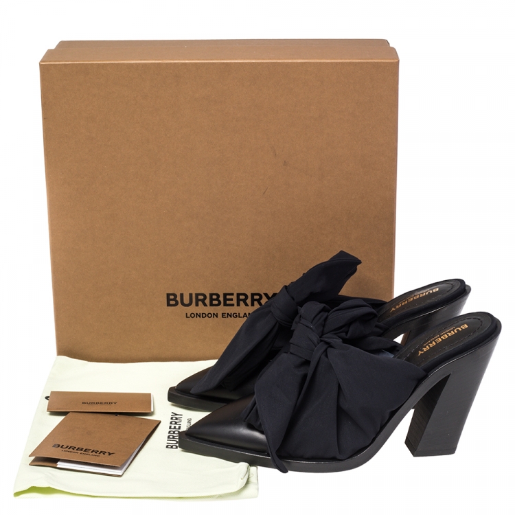 Pre Owned Burberry Black Fabric and Leather Tillington Mules Size 38