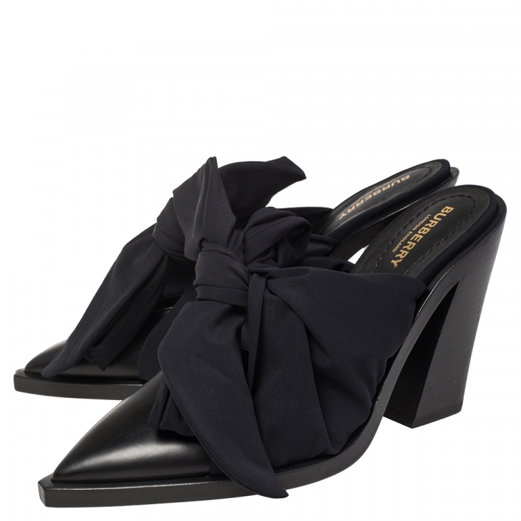 Pre Owned Burberry Black Fabric and Leather Tillington Mules Size 38