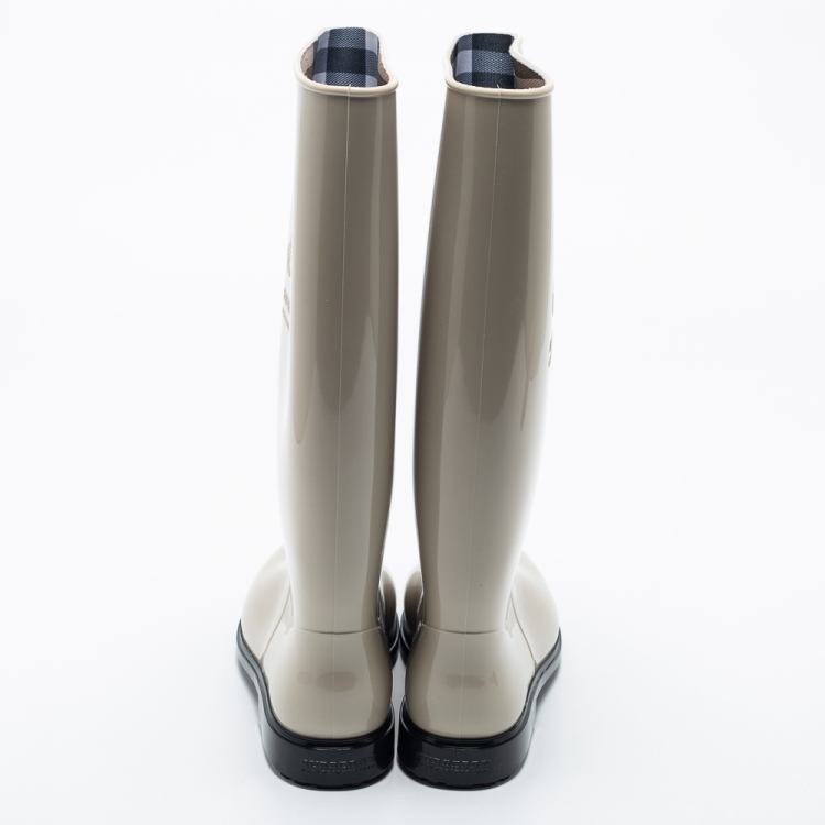 Pre Owned Burberry Grey Rubber Equestrian Knight Rain Boots Size 38