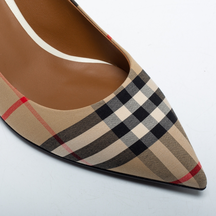 Pre Owned Burberry Beige Nova Check Fabric Pointed Toe Pumps Size 37
