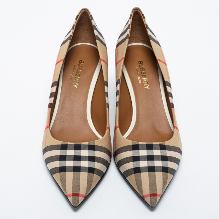 Pre Owned Burberry Beige Nova Check Fabric Pointed Toe Pumps Size 37