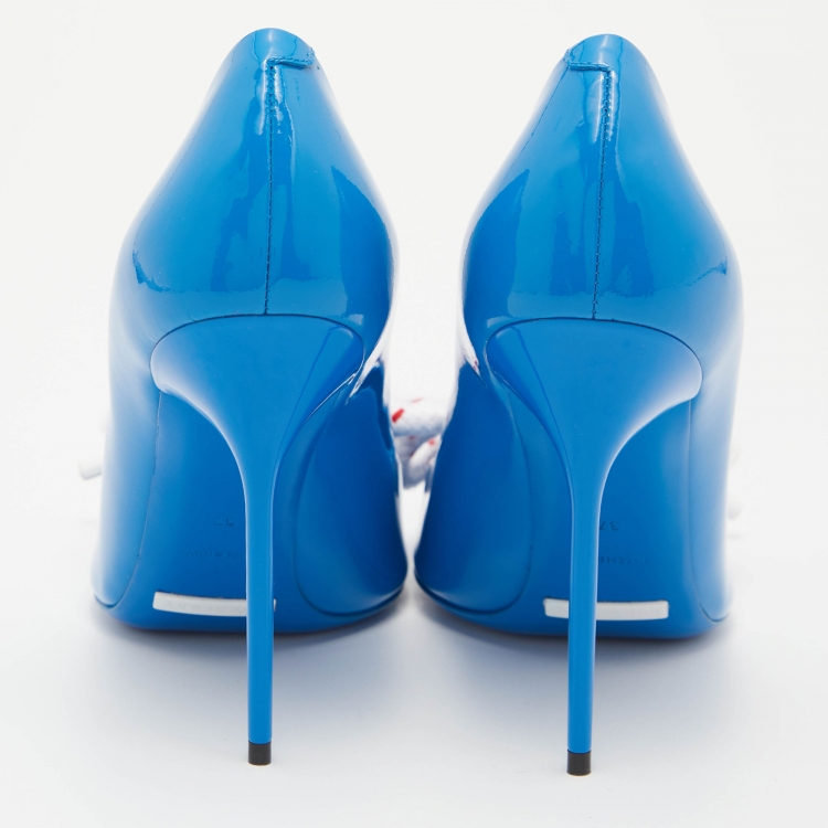 Pre Owned Burberry Blue Patent Leather Finsbury Bow Pointed Toe Pumps Size 37