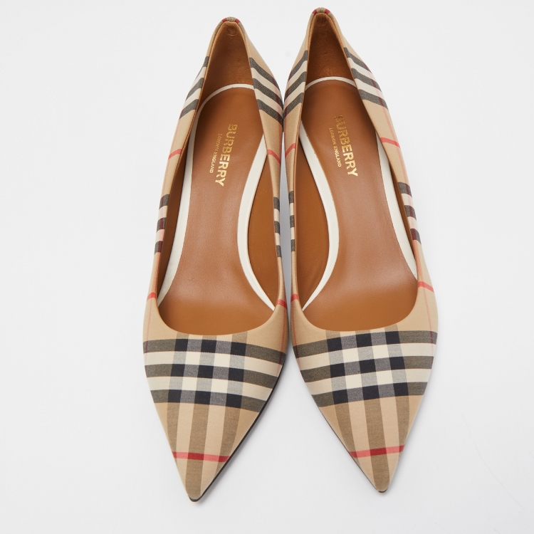 Pre Owned Burberry Beige Nova Check Pointed Toe Pumps Size 40