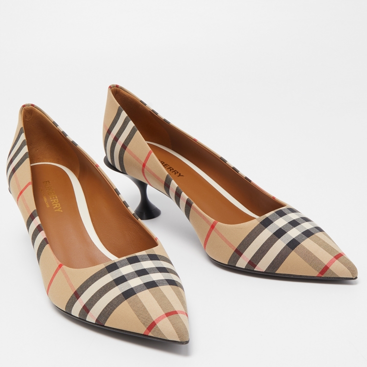 Pre Owned Burberry Beige Nova Check Pointed Toe Pumps Size 40