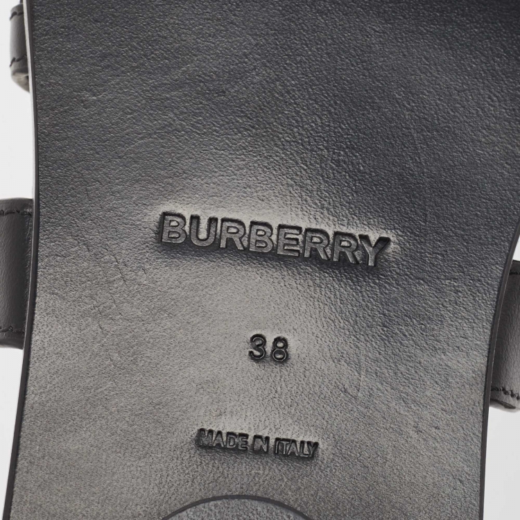 Pre Owned Burberry Black Leather and Canvas Honour Flat Sandals Size 38