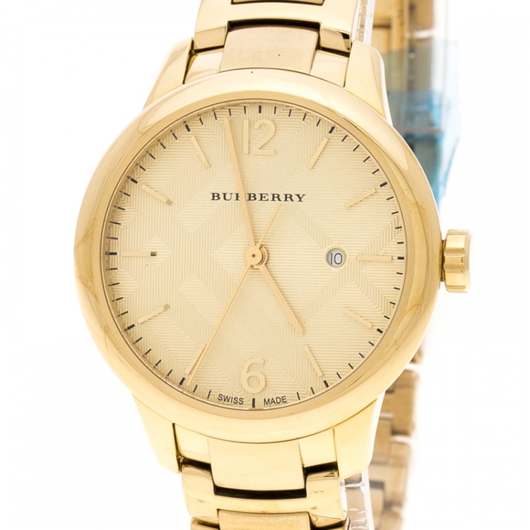 Pre Owned Burberry Gold Plated Stainless Steel Classic BU10109 Women's Wristwatch 32 mm